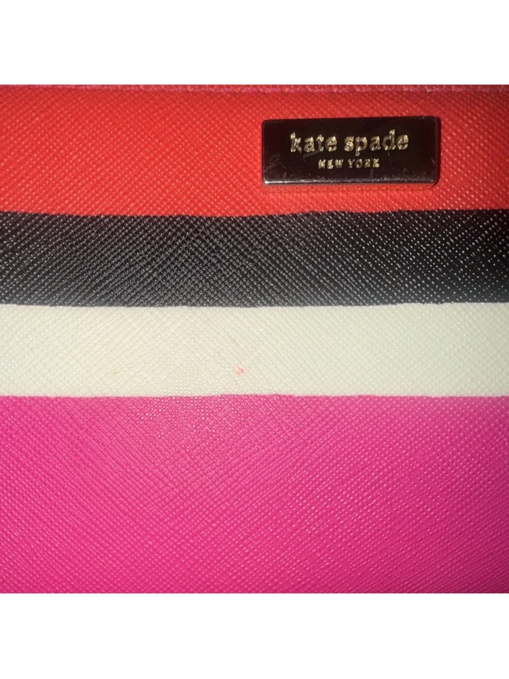 kate spade Striped Zip Wallet in Red, Pink, Black & Cream